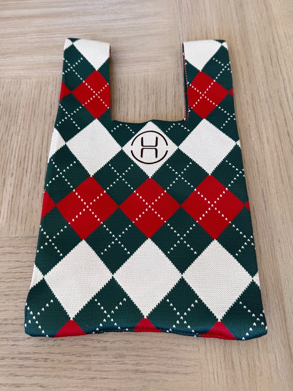 Green, Red, And White, Holiday Knit Soft Traveling Bag Sack Tote Christmas NWOT